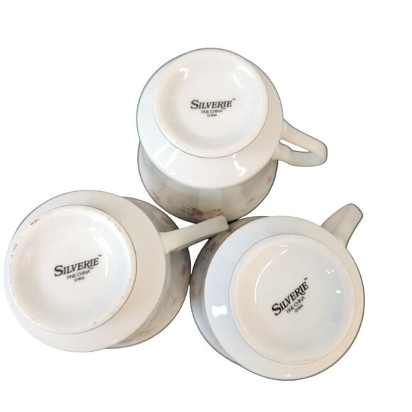 Silverie Fine China Footed Teacup Gold Trim Pink Floral Pattern Set of 3 - Picture 4 of 10